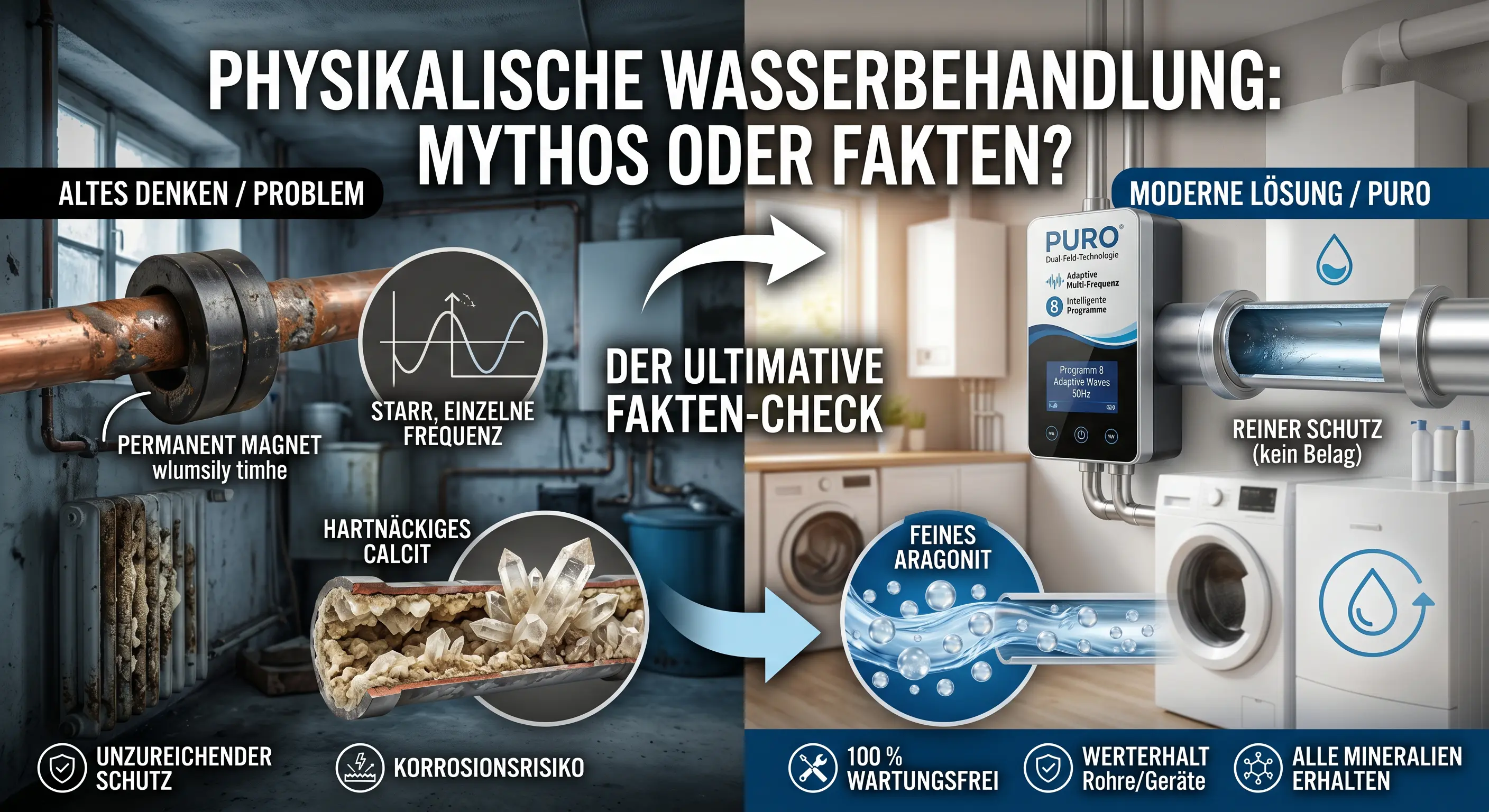 Physikalische Wasserbehandlung Mythos oder Fakt: Vergleich starre Magnete vs. PURO Dual-Feld-Technologie